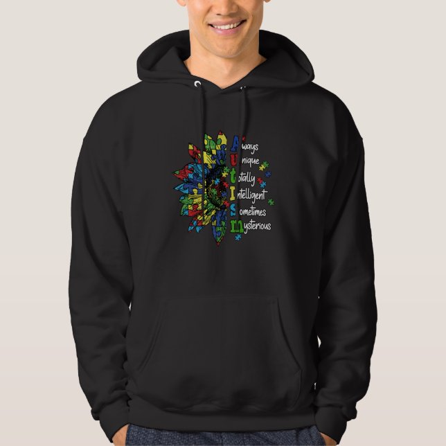 Autism Awareness Sunflower Rainbow Puzzle Pieces W Hoodie (Front)