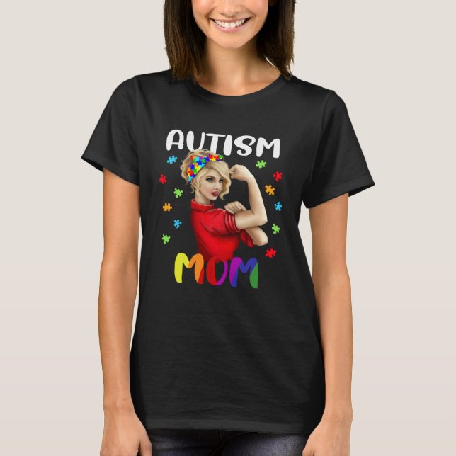 Autism Awareness Support  Cute Proud Autism Mom T-Shirt (Front)