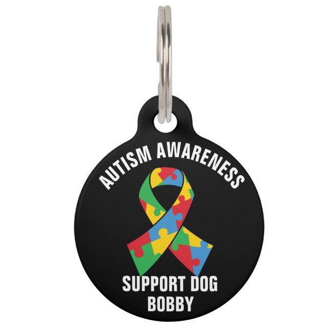 Autism Awareness Support Dog Personalised Pet Tag (Front)
