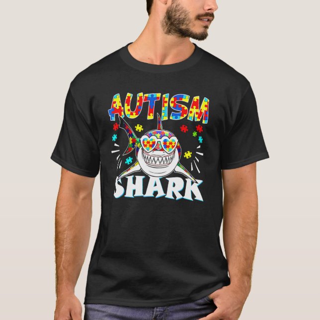 Autism Awareness Support In April Shark Glasses Pu T-Shirt (Front)