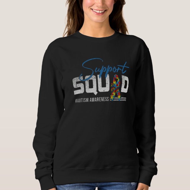 Autism Awareness Support Squad Ribbon Puzzle Piece Sweatshirt (Front)