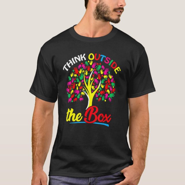 Autism Awareness Support Think Outside The Box Tre T-Shirt (Front)