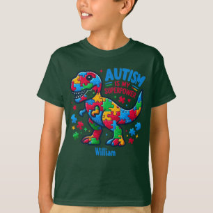 Autism Awareness T-Rex Dino Superpower Personalise T-Shirt