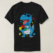 Autism Awareness T Rex Dinosaur Puzzle Piece Kids 