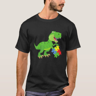 Autism Awareness T Rex Dinosaur Puzzle T-Shirt