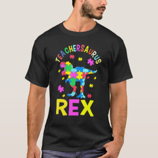 Autism Awareness Teacher Dinosaur Puzzle Piece Din T-Shirt