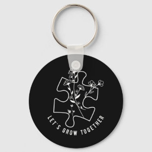 Autism Awareness Teacher Puzzle Piece Let's Grow T Key Ring
