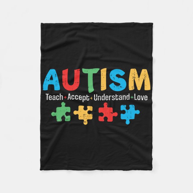 Autism Awareness Teacher Puzzle Teach Accept Under Fleece Blanket (Front)