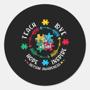 Autism Awareness Teacher Shirt Teach Hope Love Ins Classic Round Sticker