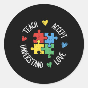 Autism Awareness Teacher Sped Teach Accept Underst Classic Round Sticker
