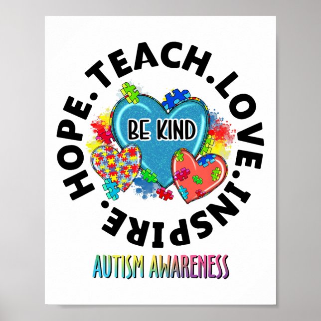 Autism Awareness Teacher Teach Hope Love Inspire M Poster (Front)