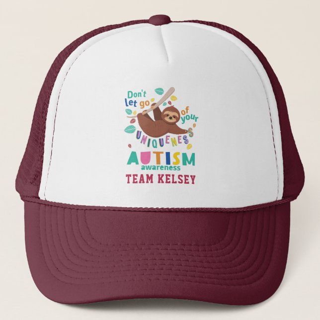 Autism Awareness Team Sloth Custom Trucker Hat (Front)