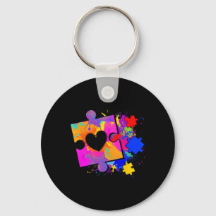 Autism Awareness Tie Dye Puzzle Piece Heart Boys G Key Ring
