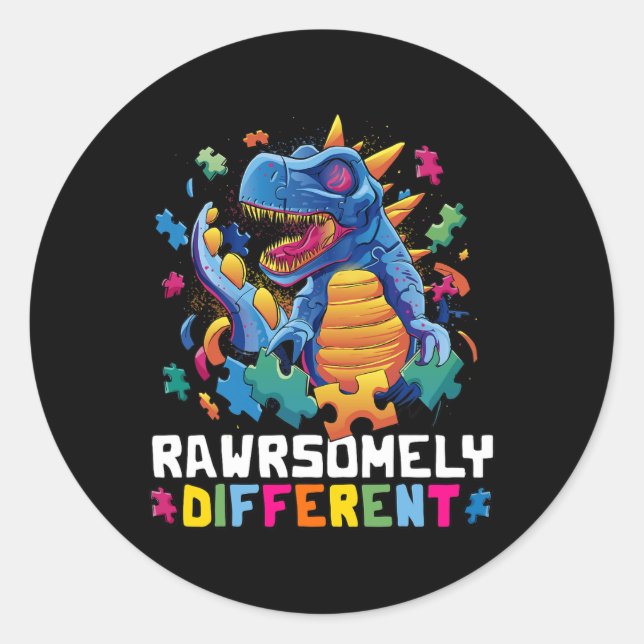Autism Awareness Toddler Embrace Differences Dino  Classic Round Sticker (Front)