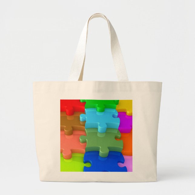 Autism Awareness Tote Bag 3D Multicolor Puzzle (Front)