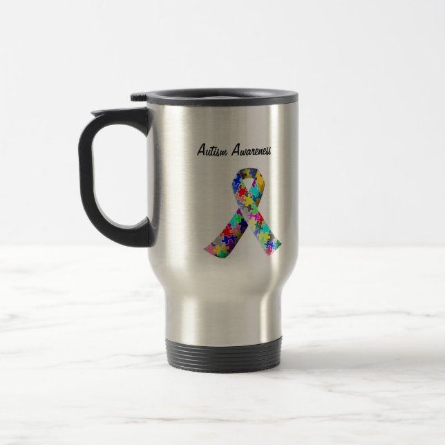 Autism Awareness travel cup. Support Autism Mug (Left)