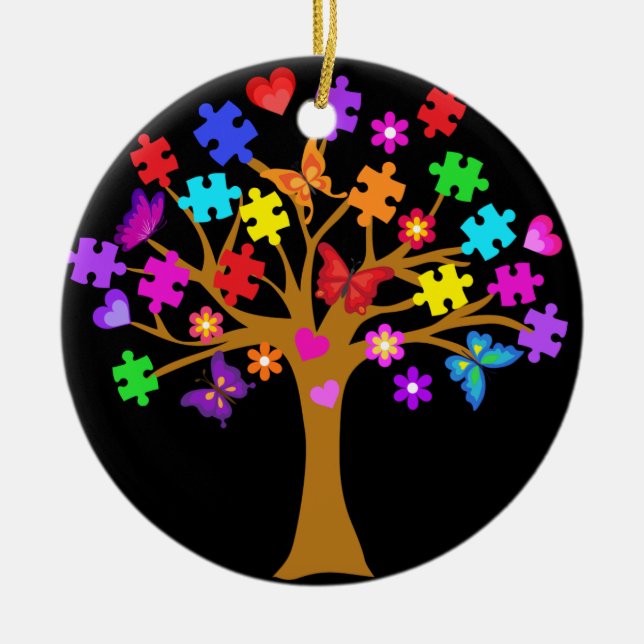 Autism Awareness Tree Ceramic Tree Decoration (Front)