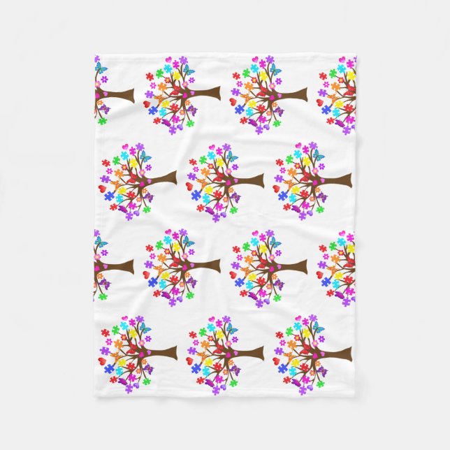 Autism Awareness Tree Fleece Blanket (Front)