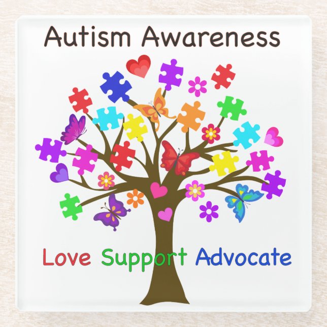 Autism Awareness Tree Glass Coaster (Front)
