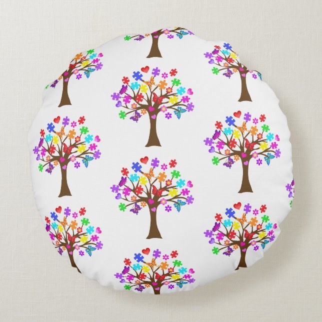 Autism Awareness Tree Round Cushion (Back)