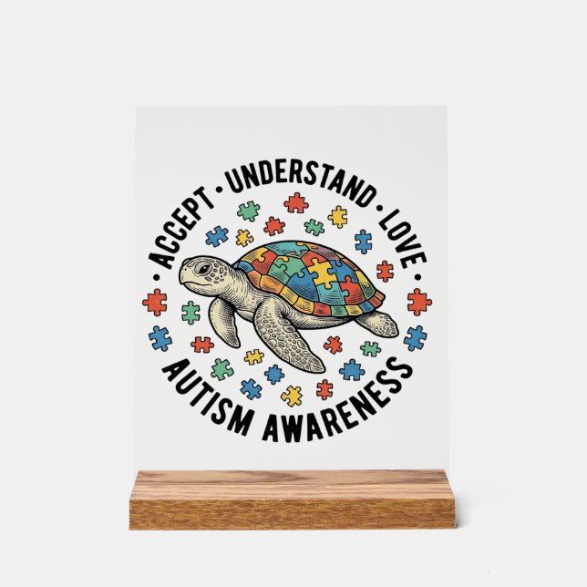 Autism Awareness Turtle Puzzle Vector Design_1 Acrylic Sign (Front)