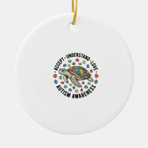 Autism Awareness Turtle Puzzle Vector Design_1 Ceramic Tree Decoration