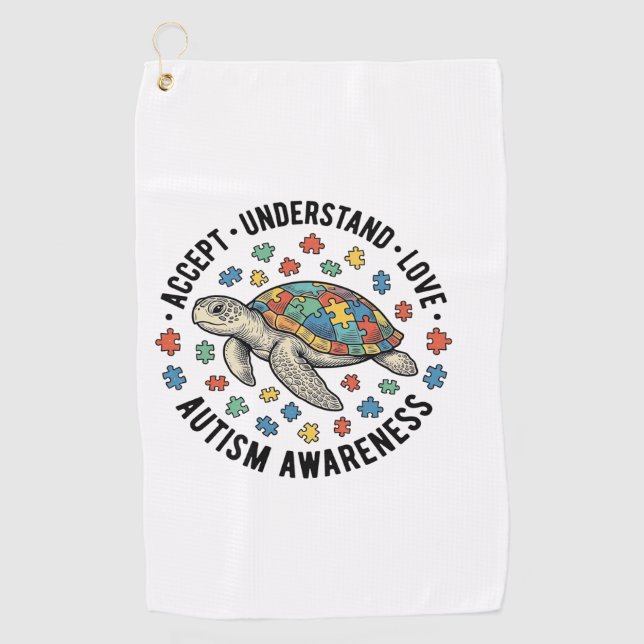 Autism Awareness Turtle Puzzle Vector Design_1 Golf Towel (Front)