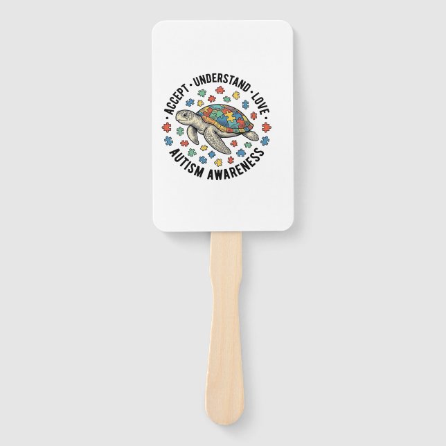Autism Awareness Turtle Puzzle Vector Design_1 Hand Fan (Front)