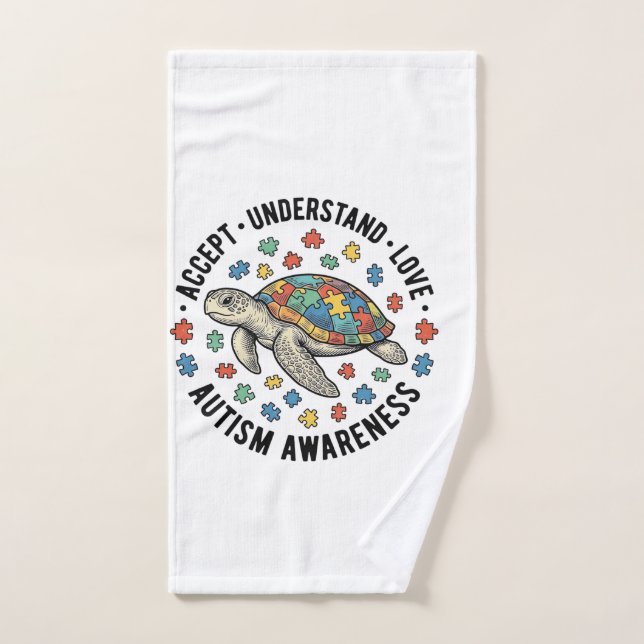 Autism Awareness Turtle Puzzle Vector Design_1 Hand Towel (Hand Towel)