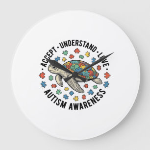 Autism Awareness Turtle Puzzle Vector Design_1 Large Clock
