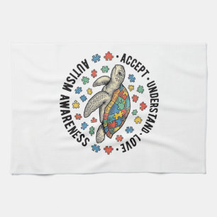 Autism Awareness Turtle Puzzle Vector Design_1 Tea Towel