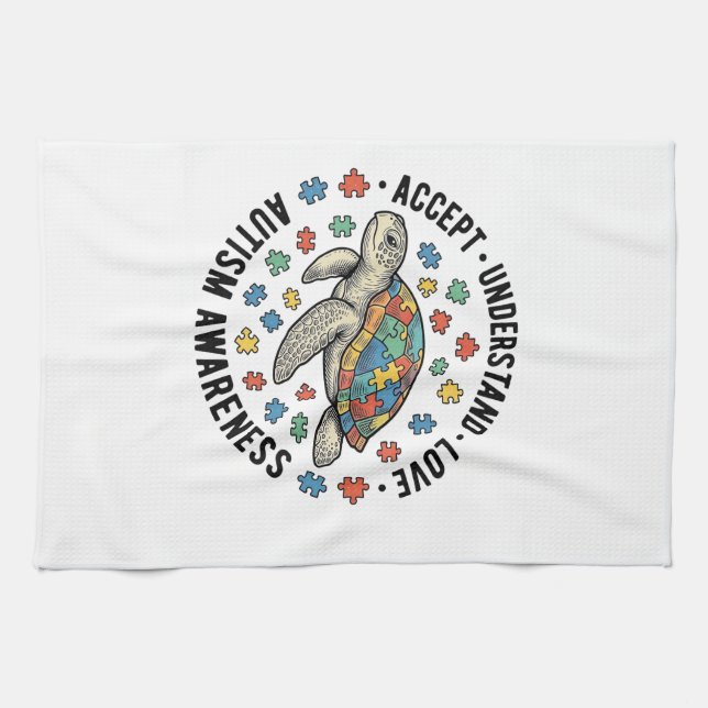 Autism Awareness Turtle Puzzle Vector Design_1 Tea Towel (Horizontal)