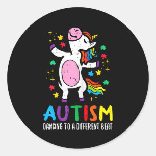Autism Awareness Uncicorn Dancing Different Beat G Classic Round Sticker