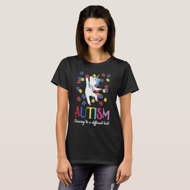 Autism awareness Unicorn Dancing To A Different T-Shirt (Front Full)