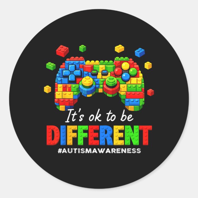 Autism Awareness Video Game Building Blocks Bricks Classic Round Sticker (Front)