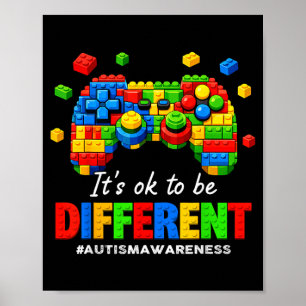 Autism Awareness Video Game Building Blocks Bricks Poster