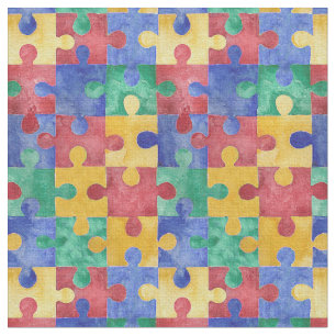 Autism Awareness watercolor puzzle fabric