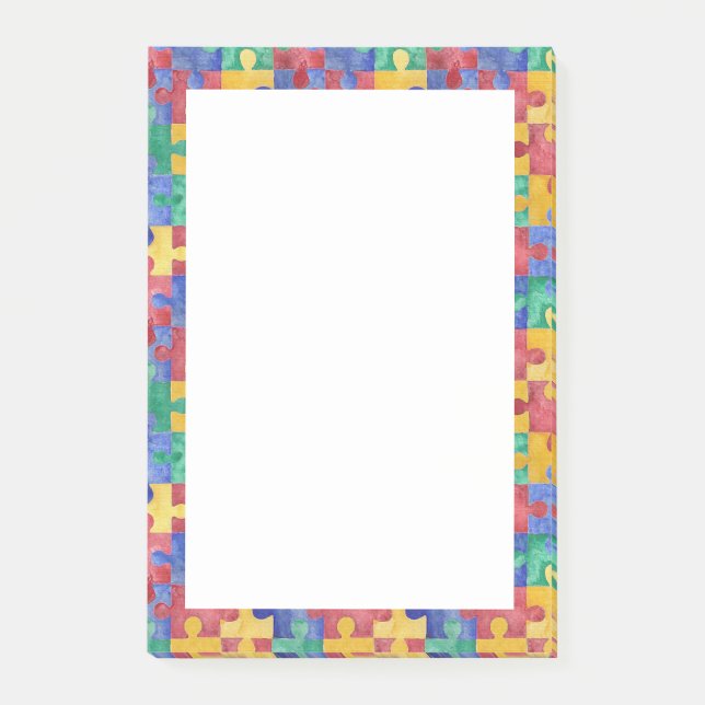 Autism Awareness watercolor puzzle notes (Front)
