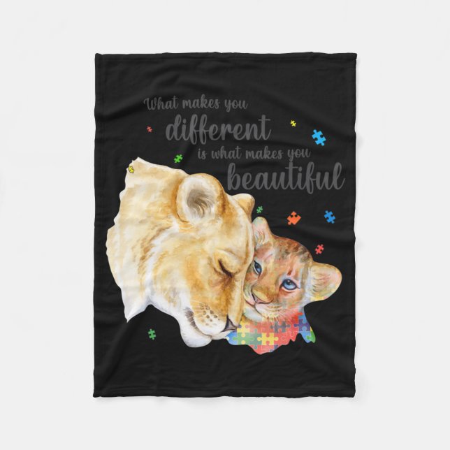 Autism Awareness What Makes You Different Lion Mum Fleece Blanket (Front)