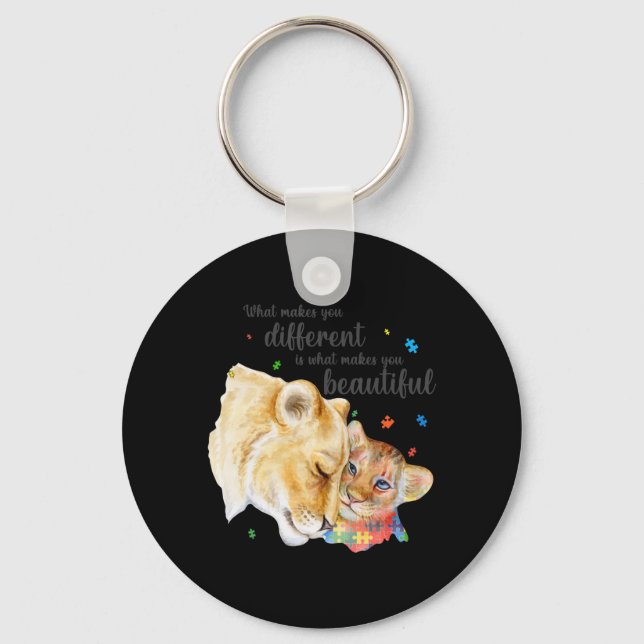 Autism Awareness What Makes You Different Lion Mum Key Ring (Front)