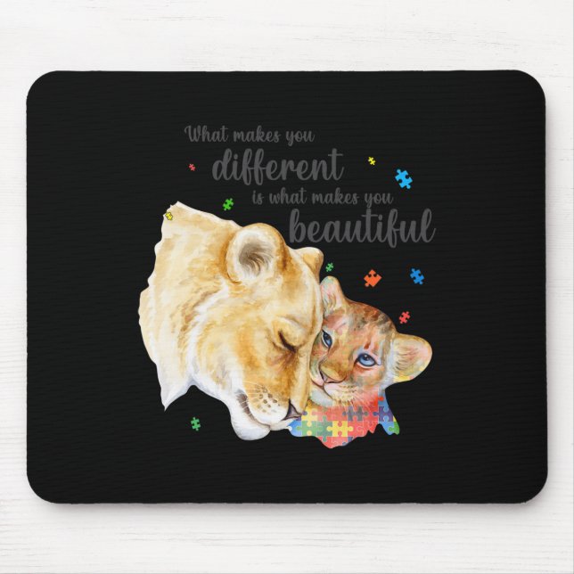 Autism Awareness What Makes You Different Lion Mum Mouse Pad (Front)