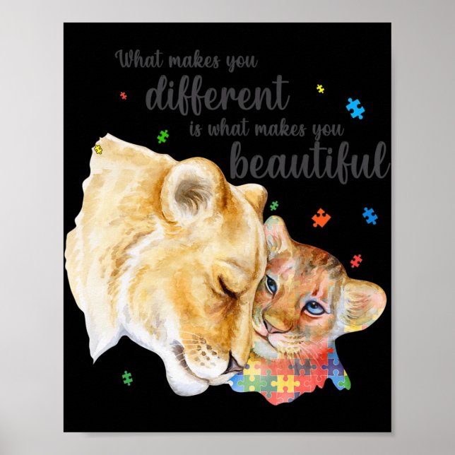 Autism Awareness What Makes You Different Lion Mum Poster (Front)