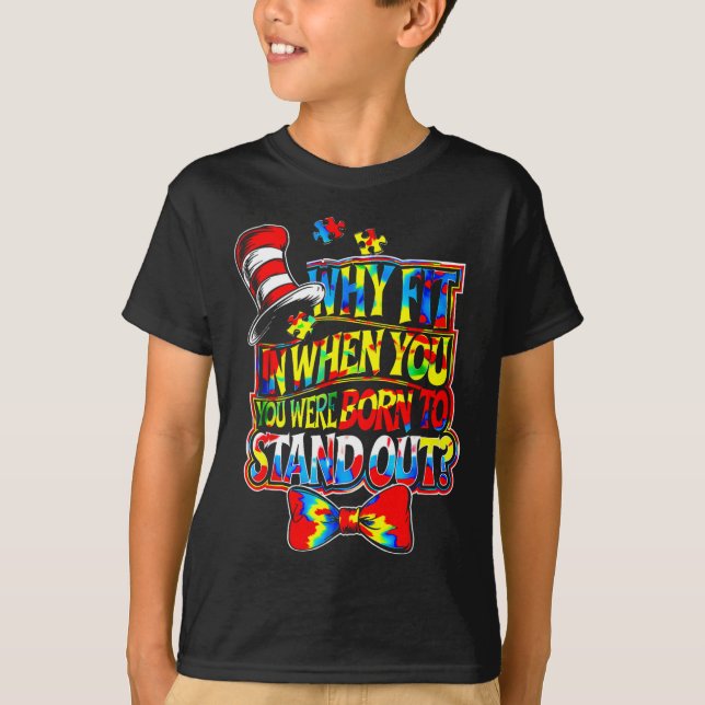 Autism Awareness Why Fit In Doctor Teacher Cat In  T-Shirt (Front)