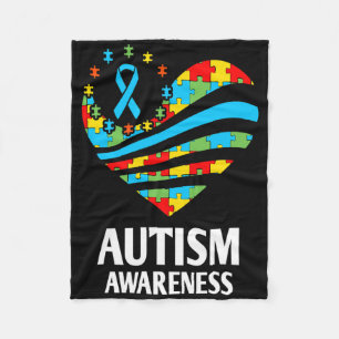 Autism Awareness Women Heart Support Autistic Kids Fleece Blanket