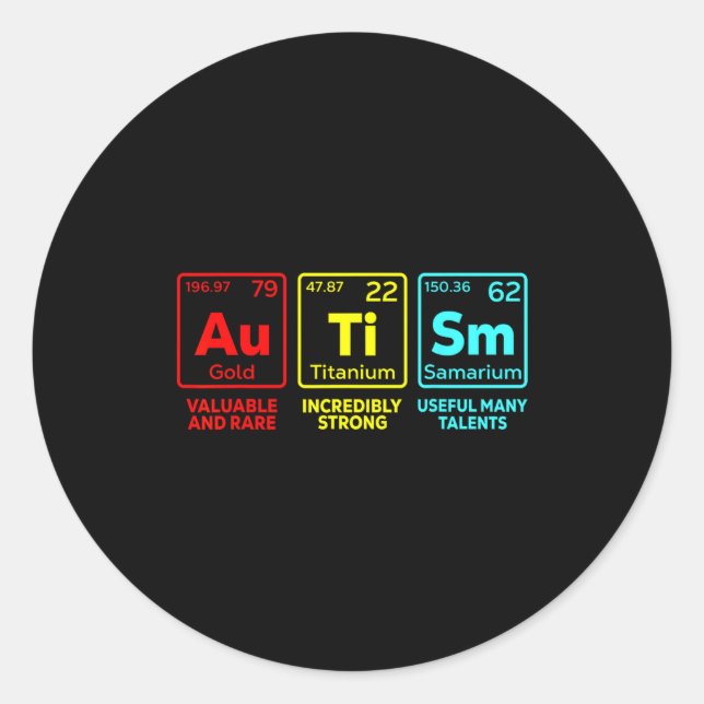 Autism Awareness Women Men Kids Mom Elements Perio Classic Round Sticker (Front)