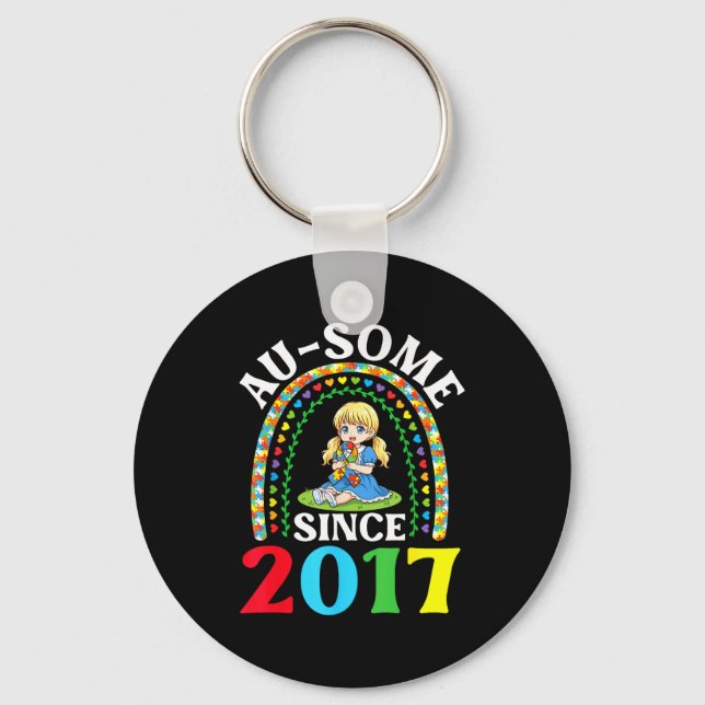 Autism Awesome Ausome Since 2017 Awareness 9th Bir Key Ring (Front)
