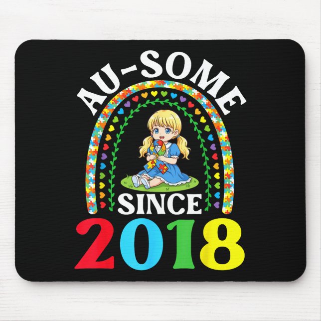 Autism Awesome Ausome Since 2018 Awareness 8th Bir Mouse Pad (Front)