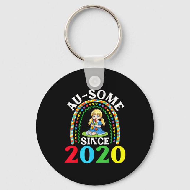 Autism Awesome Ausome Since 2020 Awareness 6th Bir Key Ring (Front)