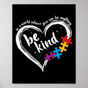 Autism Be Kind Women Men Kids Blue Be Kind Autism Poster