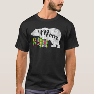 Autism Bear Mom Womens Autism Awareness Ribbon T-Shirt
